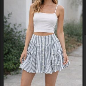 Free People Striped Cream and Gray Mini Skirt